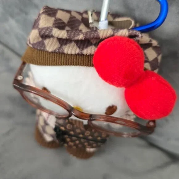 Hello Kitty Bag Charm – Brown Plaid Outfit, Glasses – 5" - Picture 3 of 4